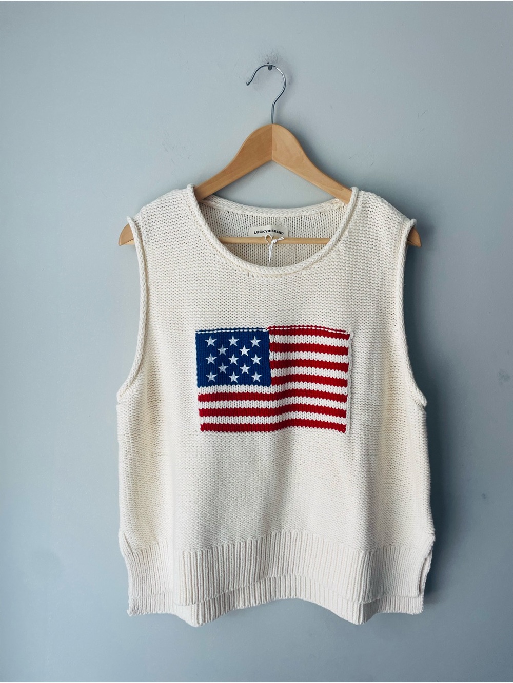 Lucky Brand Cream Knit Flag Sweater Vest NWT